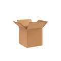 Heavy-duty corrugated shipping box made from natural kraft cardboard, strong cube carton assembled and empty in studio product view