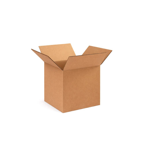 Heavy-duty cube corrugated shipping box with equal dimensions, reinforced kraft cardboard construction, assembled and empty in studio view