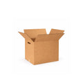 Double wall corrugated shipping box with built-in hand holes, kraft cardboard heavy-duty carton photographed in studio view